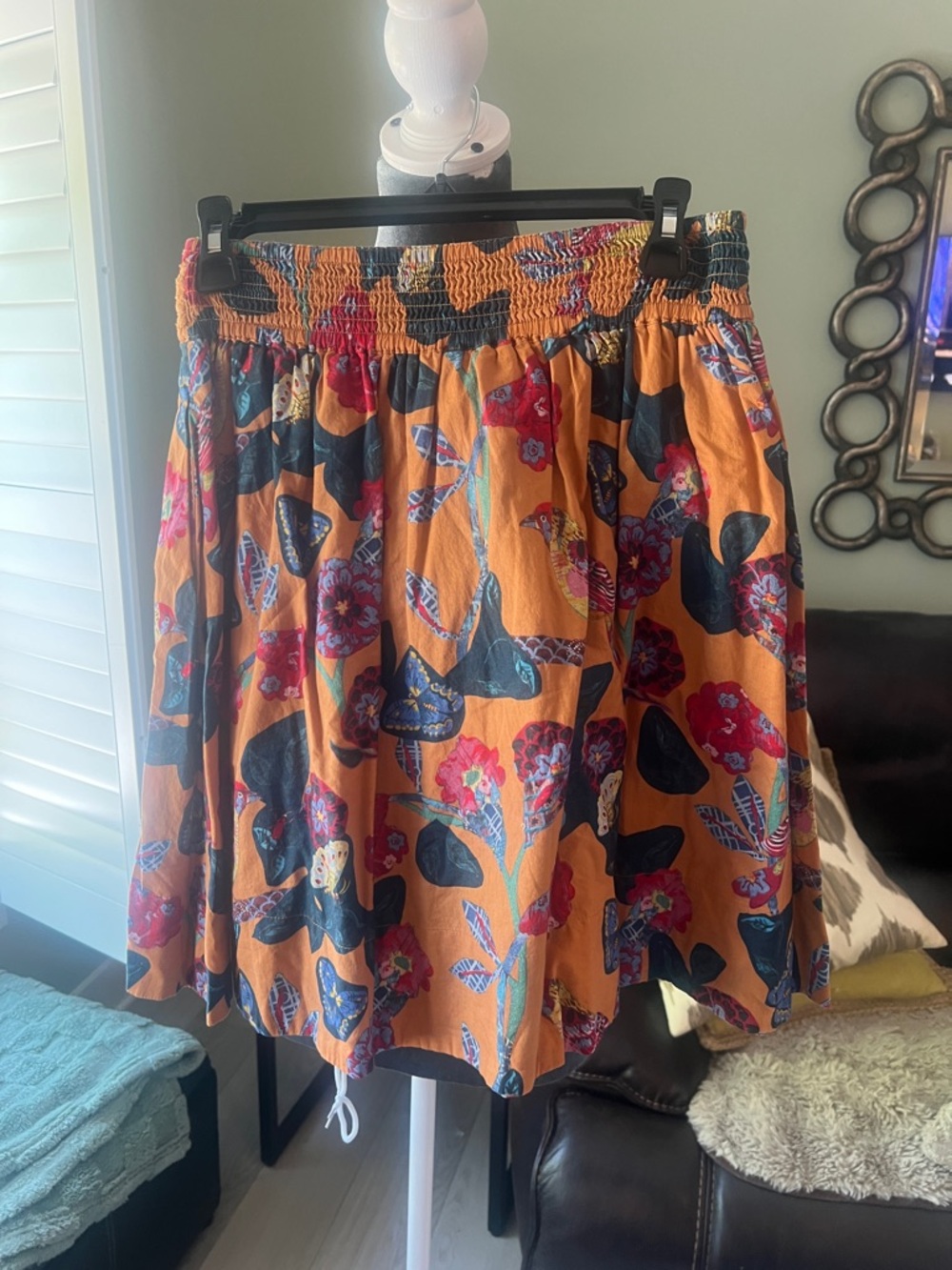 Nathalie du Pasquier Orange Floral A-Line Skirt with Navy Accents - Picture 2 of 7